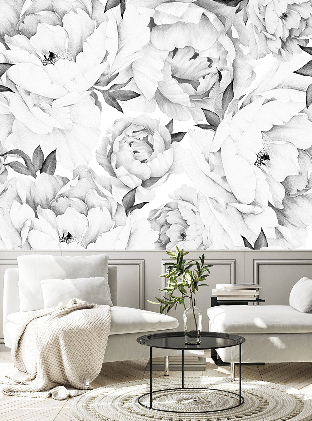 Charcoal Flower Monochrome Peony Wallpaper  AvuHomes